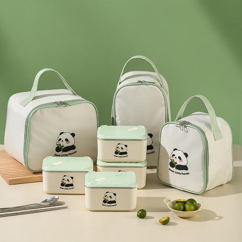 Office Portable Seal Square Metal Food Storage Lunch Box 304 Stainless Steel Food Container Set With Lid and Insulated Bag