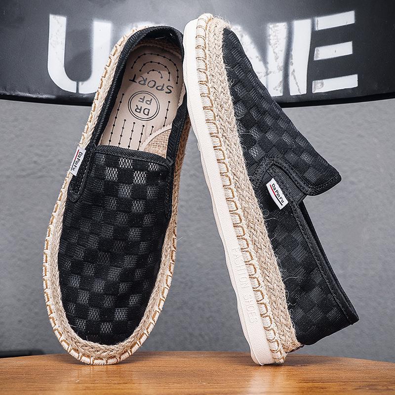 Весна-лето, новые туфли для мужчин, повседневная обувь из парусины, клетчатый принт, дышащие мокасины без застежек, классные туфли на плоской подошве для рыбалки