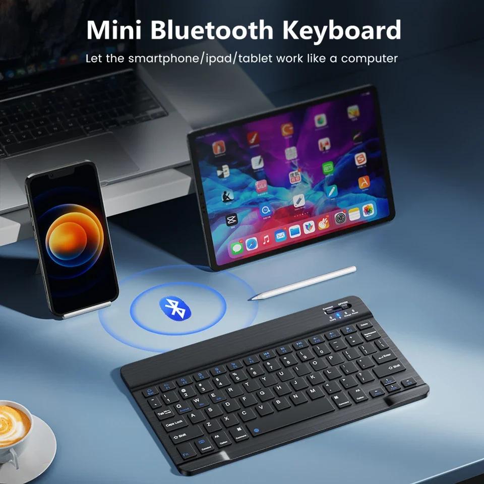 10-дюймовая беспроводная Bluetooth-клавиатура, перезаряжаемая, для мобильных телефонов, планшета. Русская, испанская, французская, AZERT. Для Android, iOS, Windows