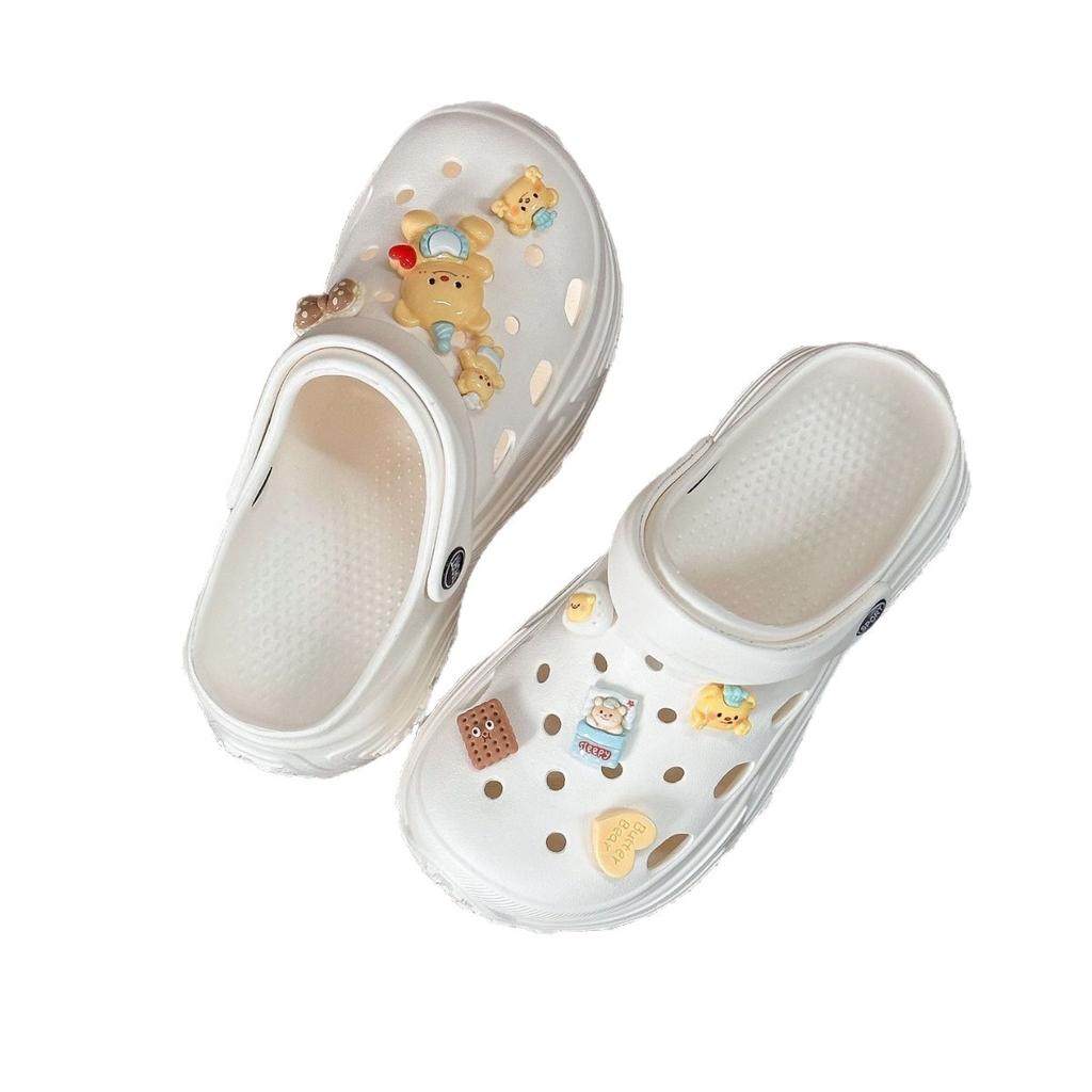 Летняя рекомендация~ Милые и прохладные новые EVA шлепанцы с эффектом ходьбы по дерьму, женские сандалии на толстой подошве для увеличения роста, водонепроницаемые, с закрытым носком, be