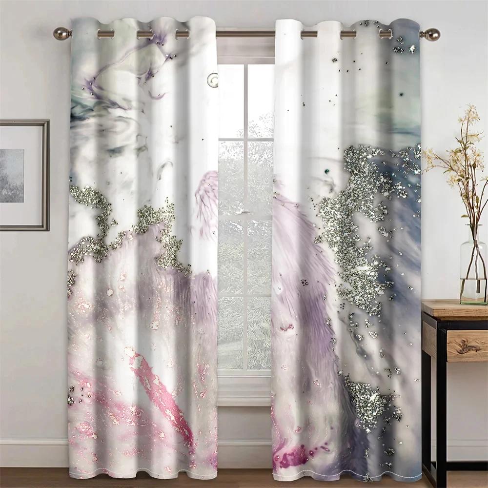 2 шт., современный абстрактный черный, золотой мрамор, занавеска для гостиной, декор, цифровая печать, занавеска для гостиной с люверсом, верхняя занавеска