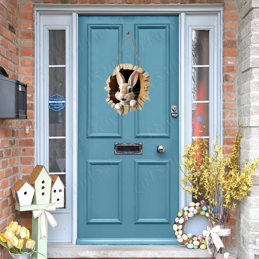 Easter Door Sign Rabbit Construction Door Sign Rabbit Welcome Plaque Hanging Pendant Bunny Welcome Sign Happy Easter Decoration
