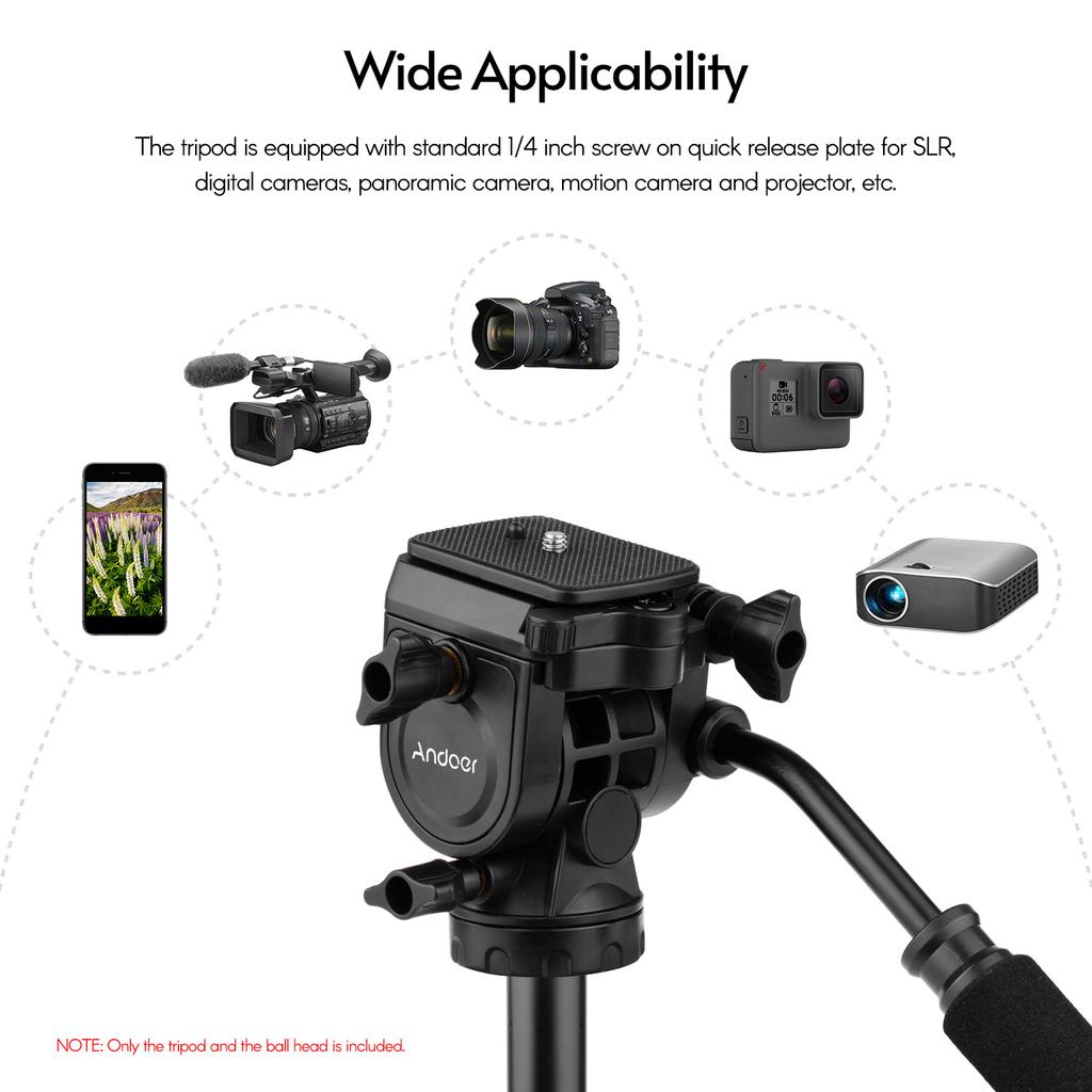 Andoer TTT-005 Aluminum Alloy Tripod Stand Fluid Hydraulic Ball Head Max. Height 65 Inches Max.