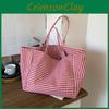 Checkered Simple Pattern Large Capacity Women Casual Canvas Tote Bag For Daily