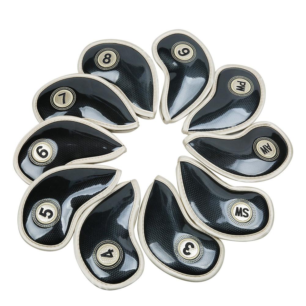 10pcs/Set High Strength PU Leather Golf Iron Head Covers Set