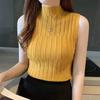 Women Summer Knitted Tank Top Solid Color Half Turtleneck Slim Fit Tops Multi-color Sleeveless Vest