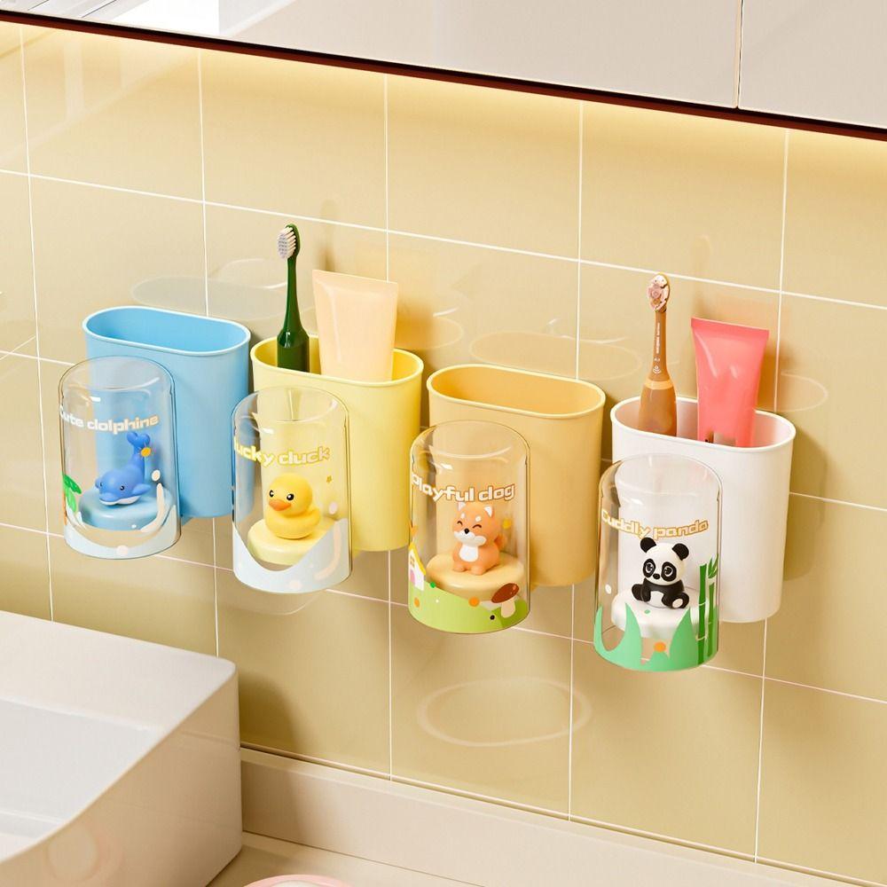 Пластиковый настенный держатель для зубных щеток, без перфорации, стойка для хранения стаканов для полоскания, ванная комната