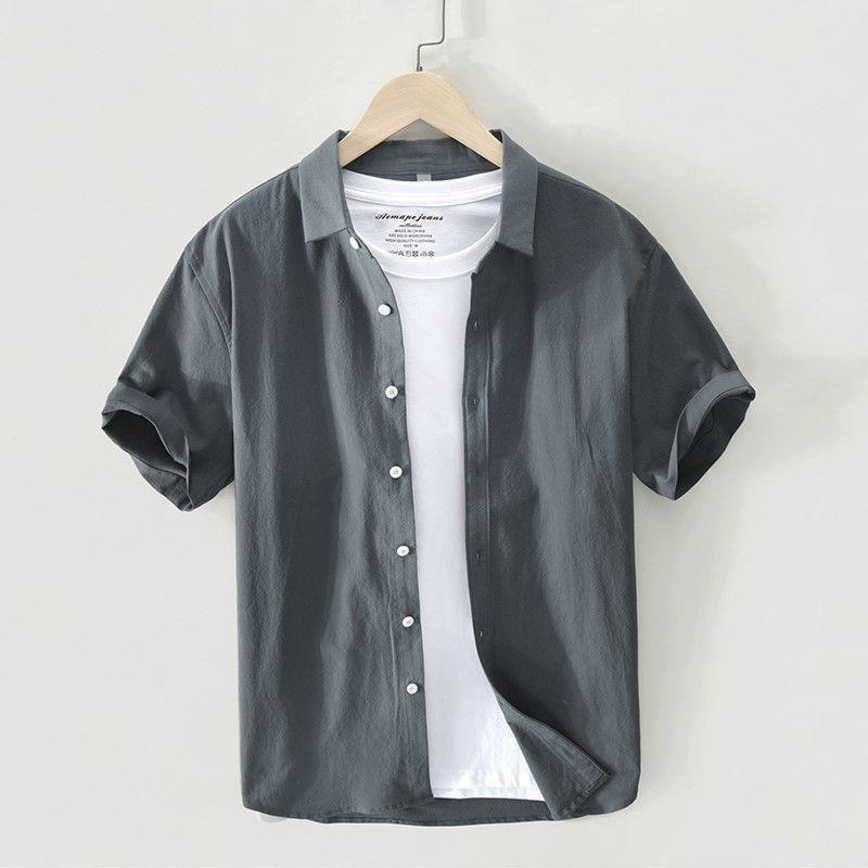 Мужская модная рубашка Oxford в корейском стиле Casual Loose с коротким рукавом