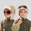 Children's Cap Winter Boys Girls Outdoor Velvet Warm Ear Protection Bomber Hat Goggles Integrated Pullover Flight Cap