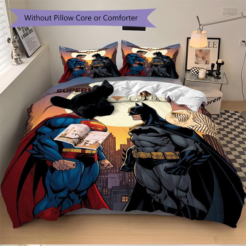 3pcs Superman, Batman Duvet Cover Set, 1 Duvet Cover + 2 Pillowcases (No Insert), Cozy Bedding, Bedroom Set, Easy Care, Durable yy251103085