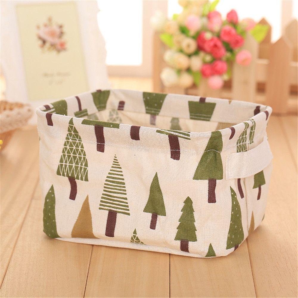 Desktop Cotton And Linen Handle Collapsible Storage Box Cartoon Pictures Storage Basket