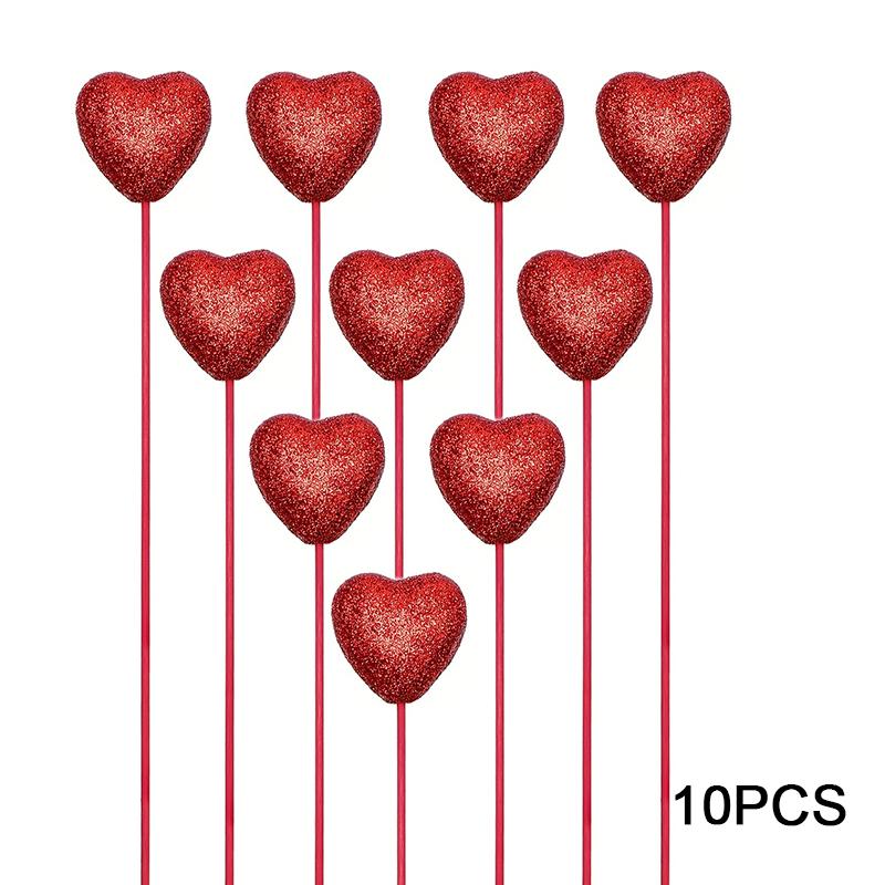 5/10pcs Glitter Picks Stick Table Decorations Supplies Heart Artificial Plants Wedding Flower Bouquet