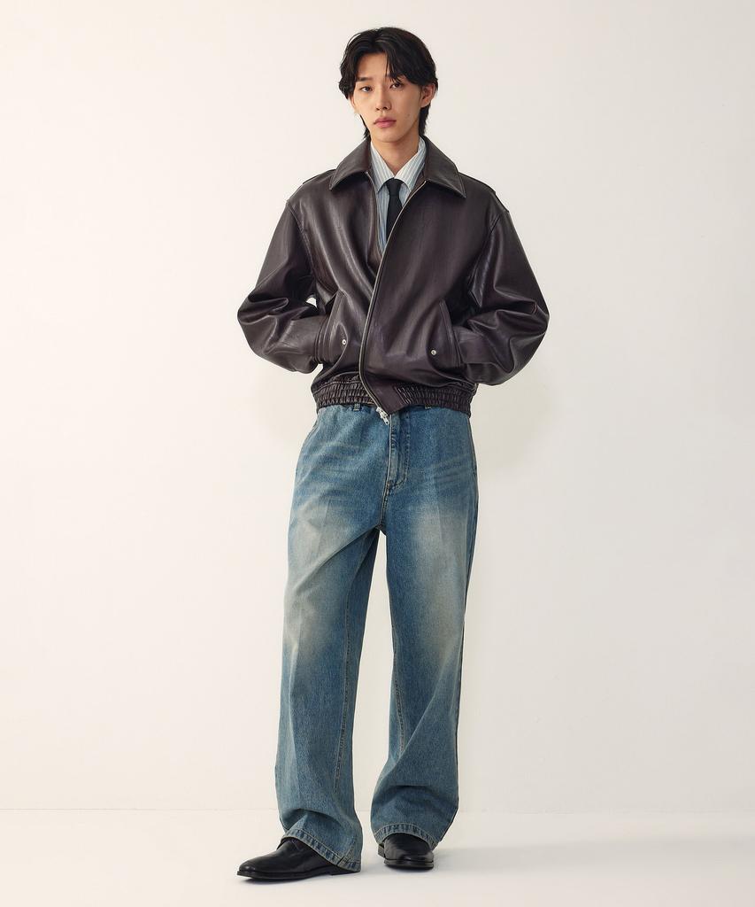 Studio Tomboy [Men] Blouson Zip-Up Synthetic Leather Jumper_Dark Brown 9156161110
