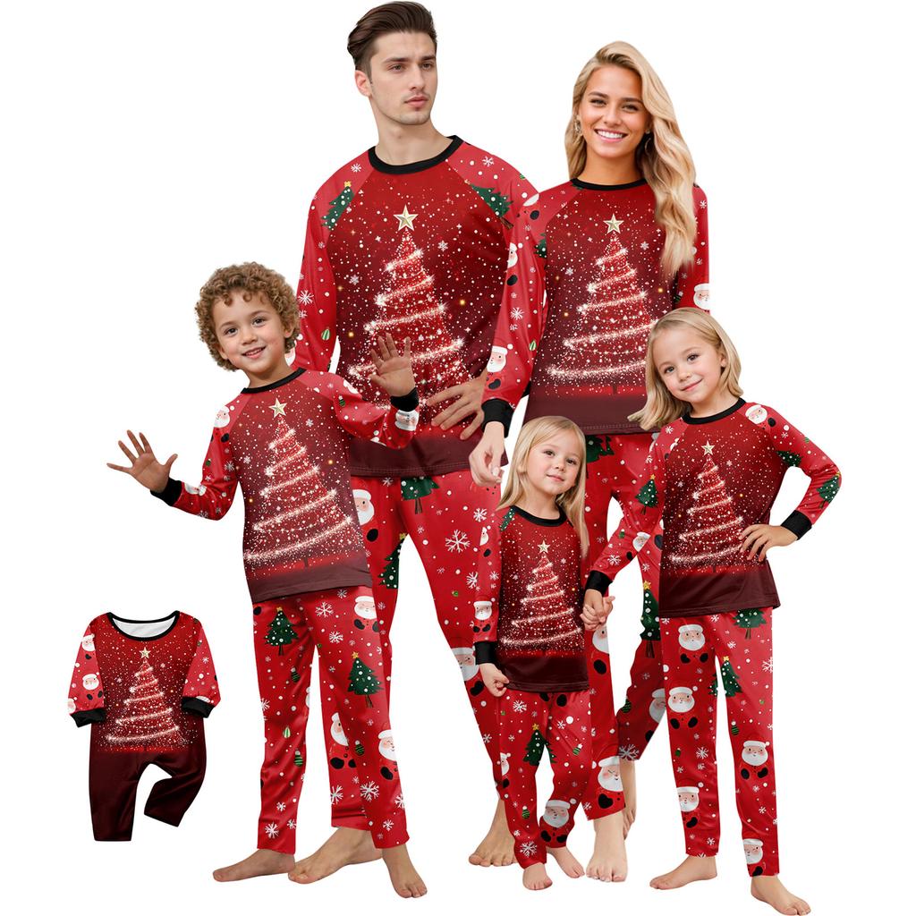 Print Cute Family Set Pajamas, Home Clothes, Family Set Long Sleeve Top Pants Set