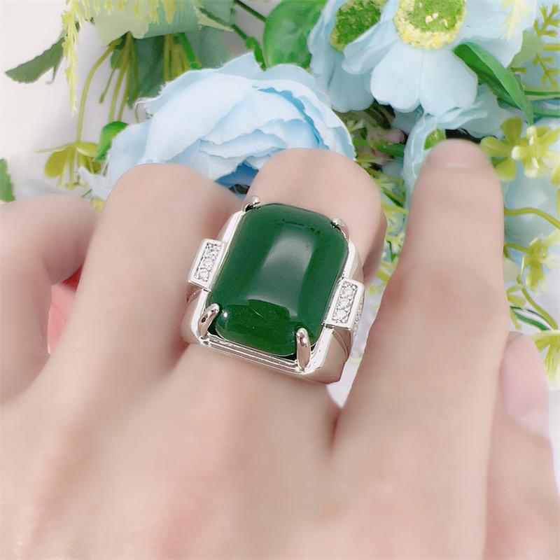 Кольцо с квадратным нефритом для мужчин, ювелирные изделия 2024 года, новое мужское кольцо на палец, серебро 925 пробы, ювелирные изделия, регулируемые