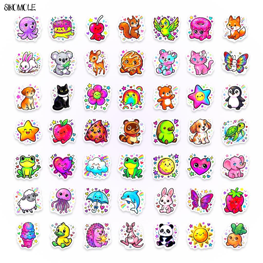 10 30 50Pcs Cartoon Animal Cute Stickers Shining Food Diy Book Skateboard Guitar Luggage Suitcase Decoration Graffiti Sticker