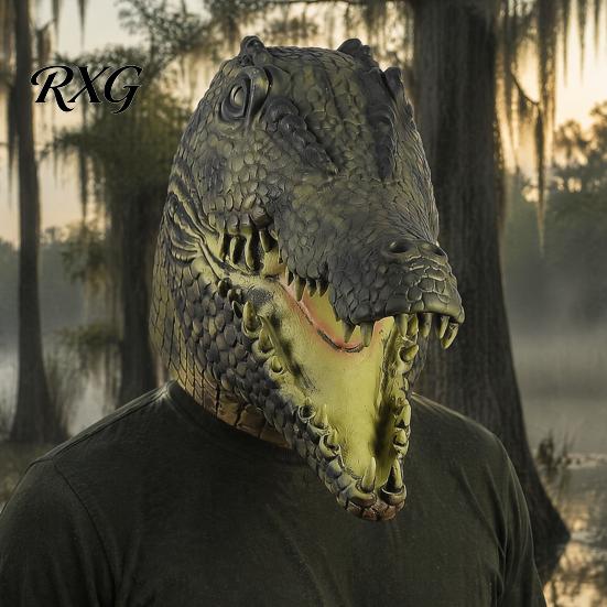 Halloween Party Animal Mask Realistic Crocodile Latex Full Head for Adults, Scary Costume Breathable Mouth Nose Headgear with Vents, Cosplay
