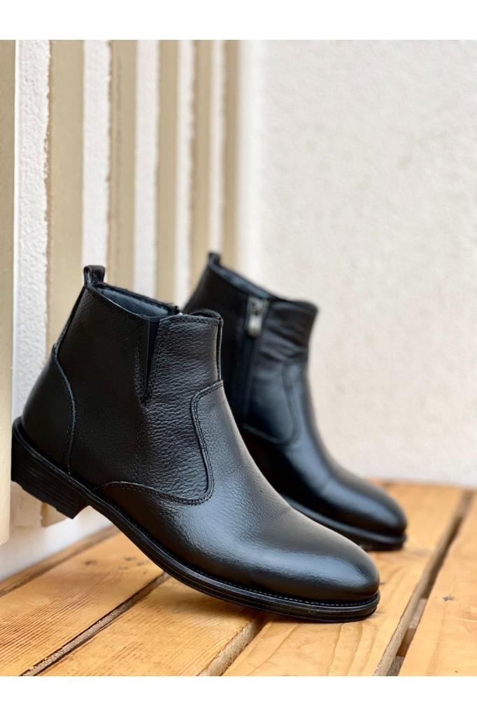 Men's Fashion Genuine Leather Thick Heeled Boots Bootie Men M Boots Shoes