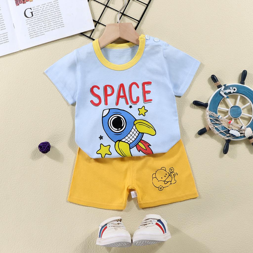 2023 Summer Cotton Children's Short Sleeve T-shirt Set Baby Short Sleeve Shorts Two-piece Set