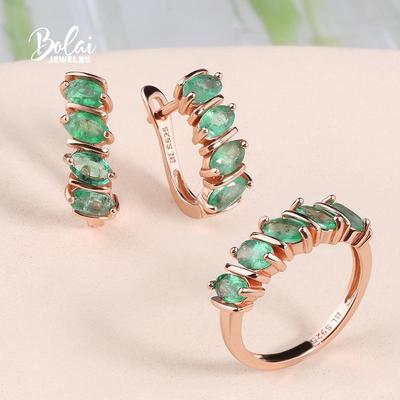 Натуральный зеленый изумруд, изысканные ювелирные изделия, стерлинговое серебро 925 пробы, женское кольцо, подарок на годовщину, помолвку, цельные серьги, одна пара