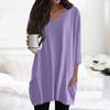 Womens Tops V-neck 3/4 Sleeve Blouses Casual Mid-length Shirts Fashion Print Tunic Tops With Pockets