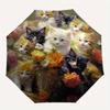 Kittens, Flowers Theme 8 Bone Hand Automatic Folding Umbrella, Compact and Portable Design, A Perfect Gift for Birthday, Christmas or Busine