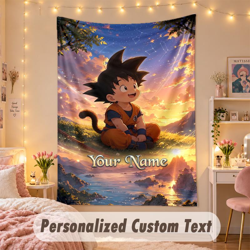 Custom Personalized Tapestry,Dragon Ball Print Custom Name Text Wall Art Hanging for Bedroom