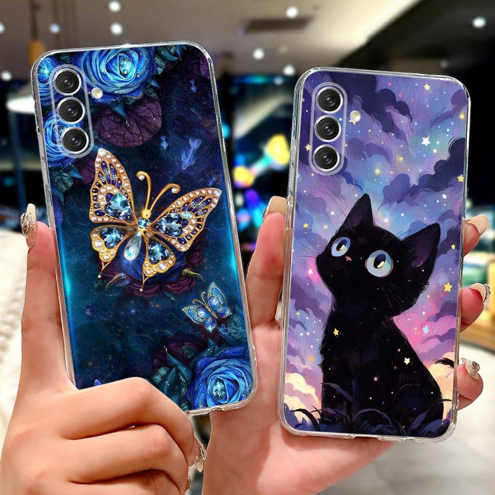 Чехол для Samsung A04s SM-A047M Прозрачный Эстетичный Милый Кот Модные Цветы Расписная Задняя Крышка Для Samsung Galaxy A04s Чехол для Телефона