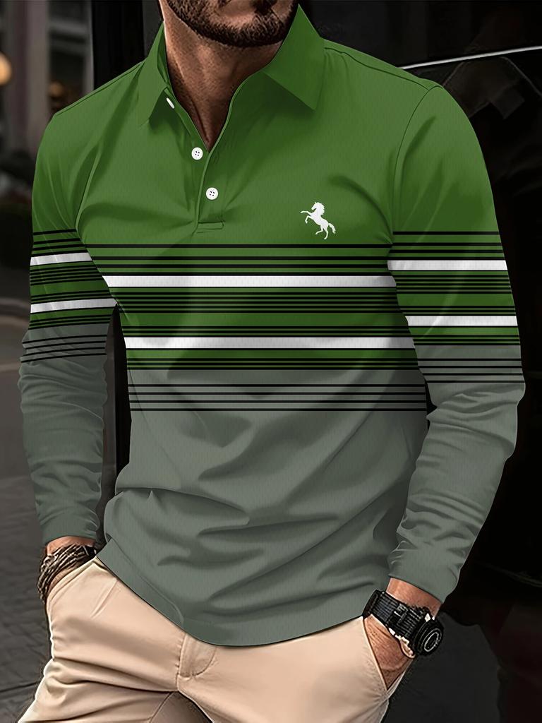 Мужская весенне-осенняя рубашка с длинным рукавом поло мужская деловая повседневная с лацканами полосатый топ поло