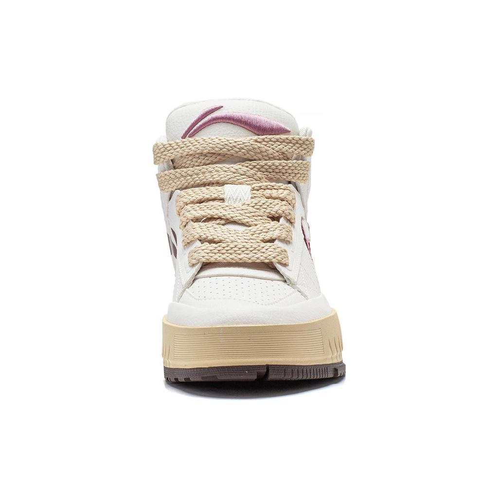 Li Ning Mileage Casual Versatile Non-Slip Wear-Resistant Mid-Top Skate Shoes Women Sneakers White Red AGCT284-3