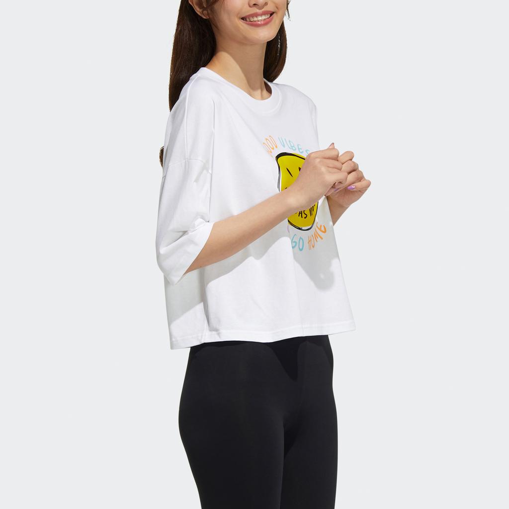 Adidas Neo Sports Round Neck Smiley Print T-Shirt Women Tops White H61980