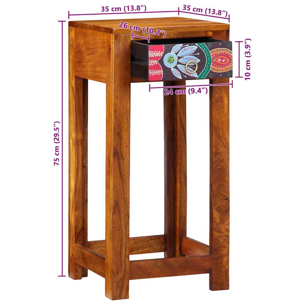 Floral Side Table with Drawers Brown 35 x 35 x 75 cm