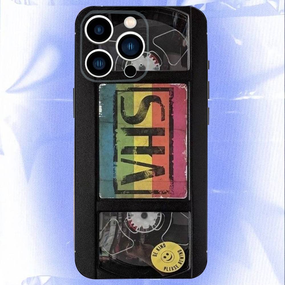 Ретро Видеокассета VHS Чехол для Телефона Для iPhone 16e,16,15,14,13,12,11,Pro,X,XS,Max,XR,Plus,Mini Мягкий Черный Чехол