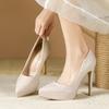 Мода 2025 Женские туфли-лодочки Задний Высокий каблук Сексуальный Тонкий каблук Высокие каблуки 12 см Остроносые лодочки Женская обувь Платформа Свадебная обувь
