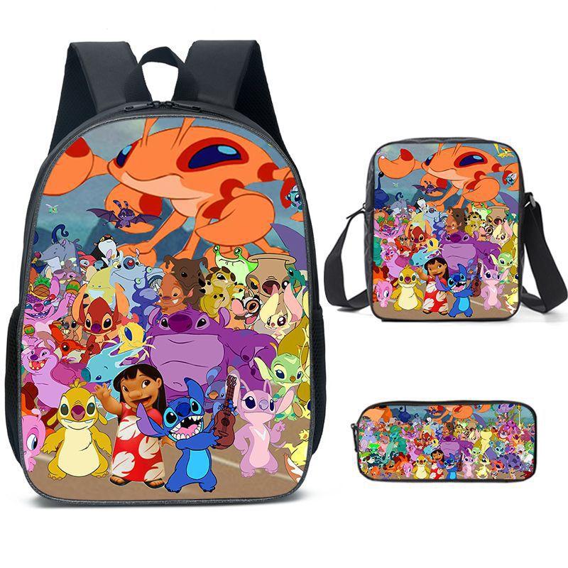 New animation cartoon stitc three-piece schoolbag, primary and secondary school backpack, backpack