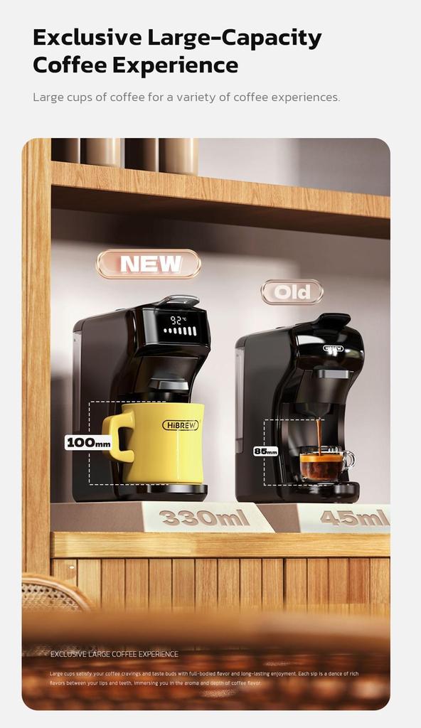 HiBREW Капсульная кофеварка H1B 5 в 1, резервуар для воды 600 мл, давление экстракции 19 бар, режим холодной/горячей воды, светодиодный индикатор - вилка европейского стандарта