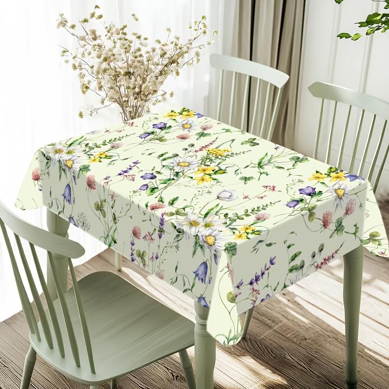 1pc Spring & Summer Floral Polyester Tablecloth - Vibrant Daisy & Wildflower Design, Rectangular Machine-Woven Fabric for Kitchen Dining, Weddings, Fa