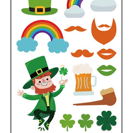 Patricks Day Children Body Tattoo Stickers Shamrock Pattern Cartoon Waterproof Green Hat
