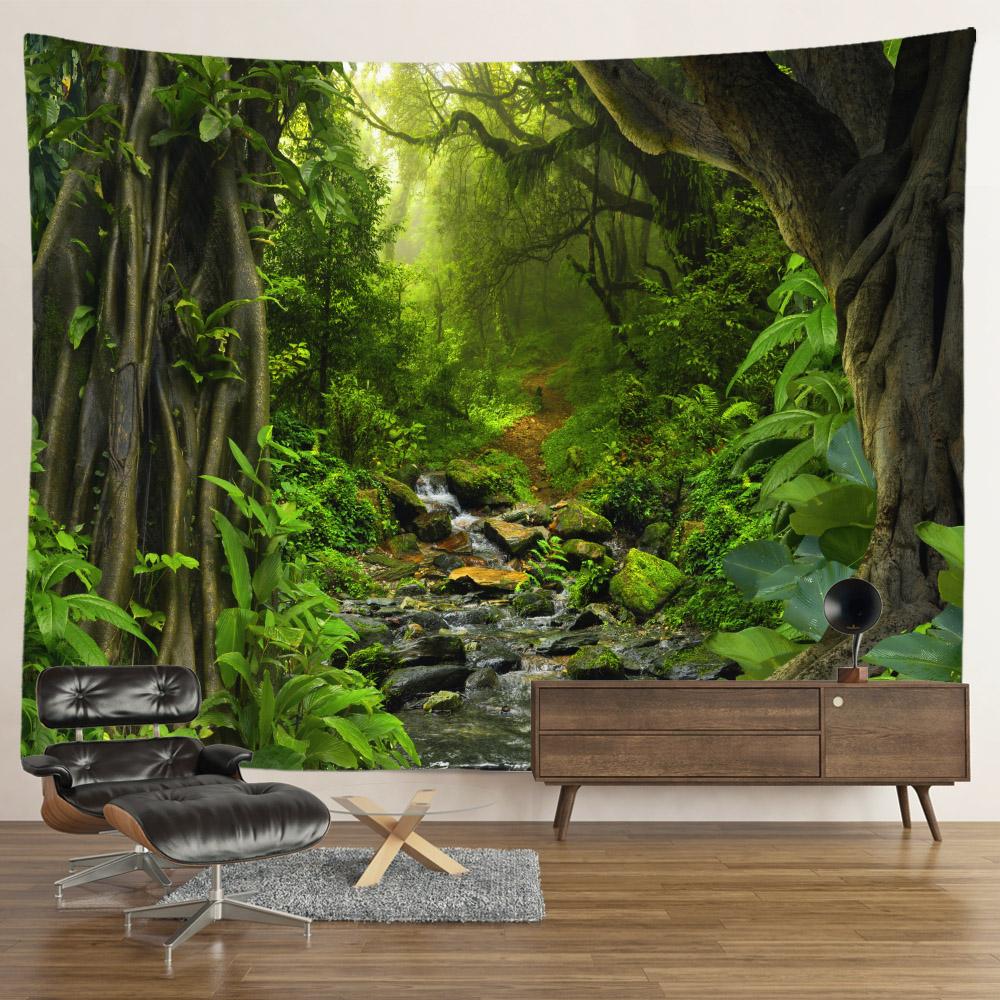 Пейзаж Водопад Гобелен Настенные Цветы Таинственный Лес Дерево Джунгли Большой Гобелен Искусство Эстетический Декор Комнаты Спальня