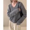 Women's V-neck Pullover Sweater Autumn and Winter New Loose Knit Sweater for Women
