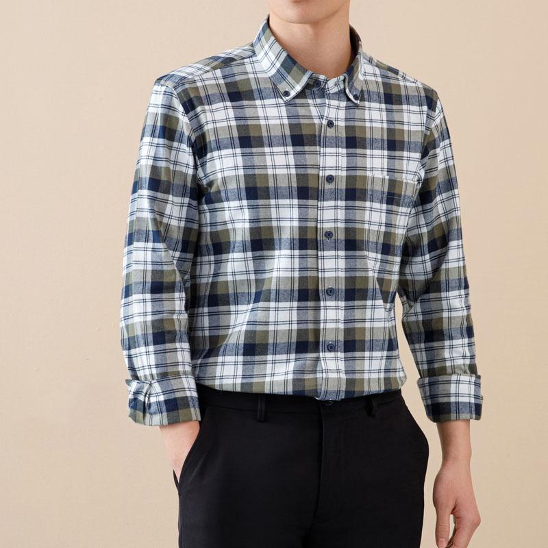 New Pure Cotton Brushed Men Casual Plaid Shirts Long Sleeve Soft Autumn Checked Design Business Male Tops with Pocket