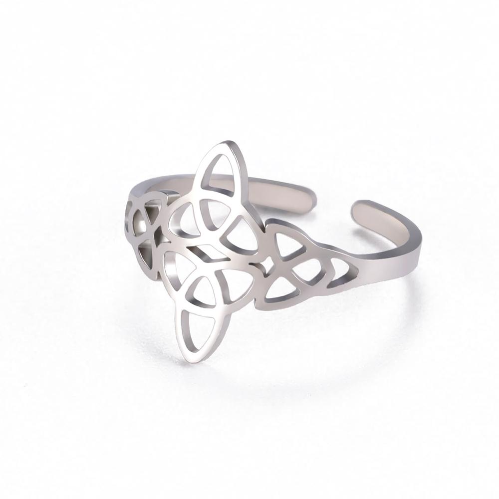 Irish Celtics Knot Rings Women Stainless Steel Vintage Trinity Triquetra Amulet Open Rings Jewelry Birthday Gift