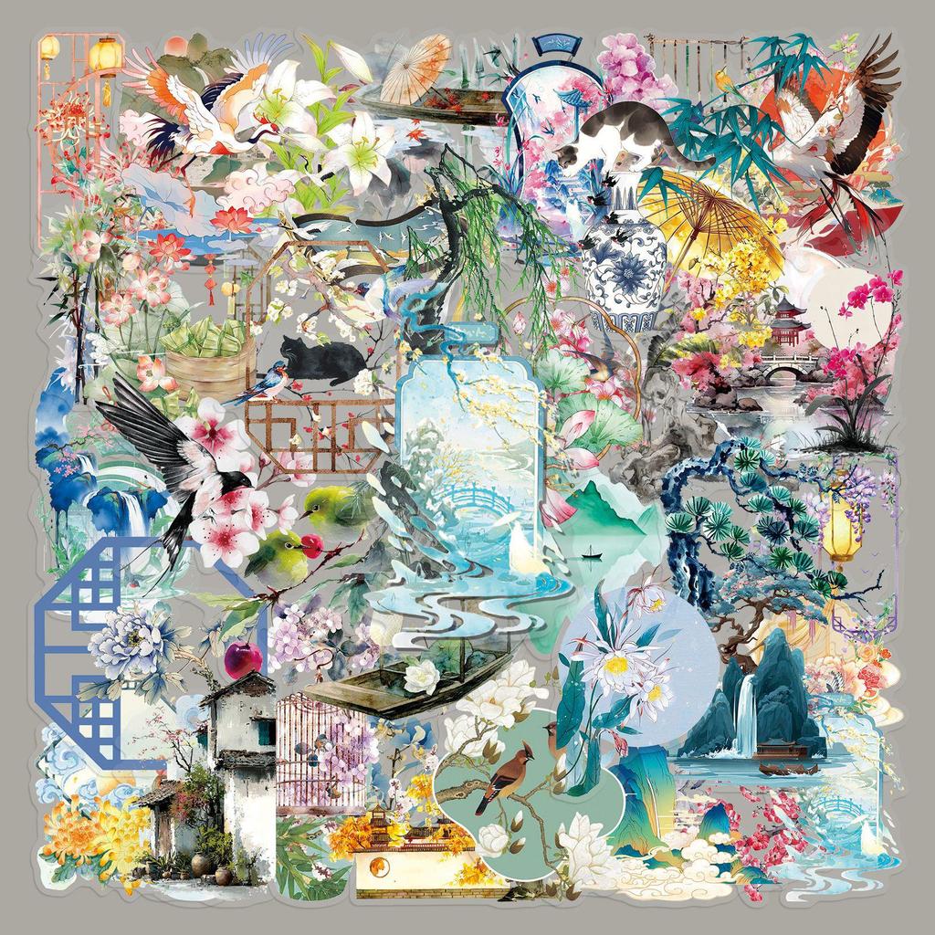 50 Водонепроницаемых HD ПЭТ Наклеек в Древнекитайском Стиле: Декор для дневника и чехол для телефона Сделай сам Прозрачные листы