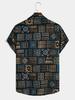 Men'S 3D Printed Black Background Ethnic Totem Lapel Short Sleeved Shirt, Retro Tribal Style Cardigan, Comfortable And Breathable Fabric, Regular