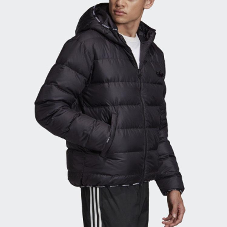 Adidas Оригинальный двусторонний пуховик на молнии с вышитым логотипом трилистника и капюшоном, мужская верхняя одежда, черный GE1282