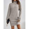 2024 Fall/Winter Women's Casual Solid Color High Neck Long Sleeve Knitted Dress