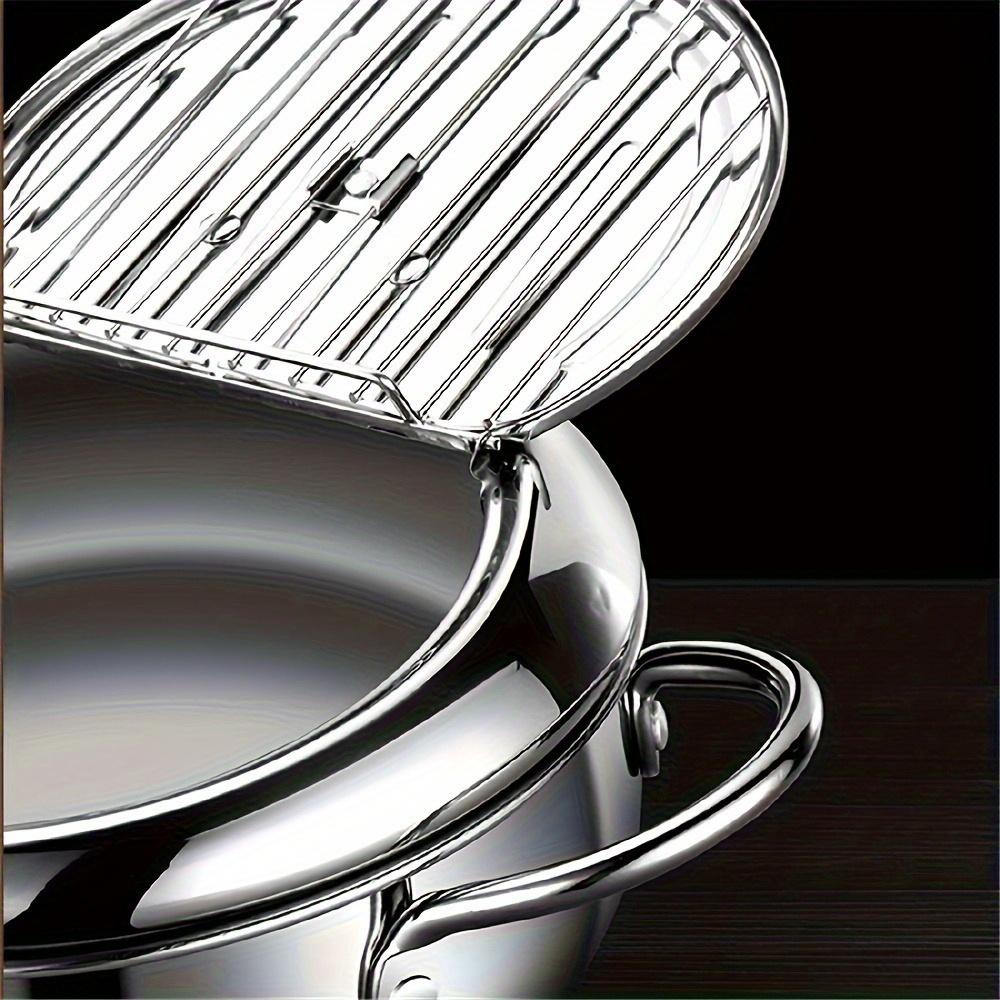 Японская глубокая сковорода с термометром и крышкой. Кухонная сковорода для жареных креветок из нержавеющей стали 304.