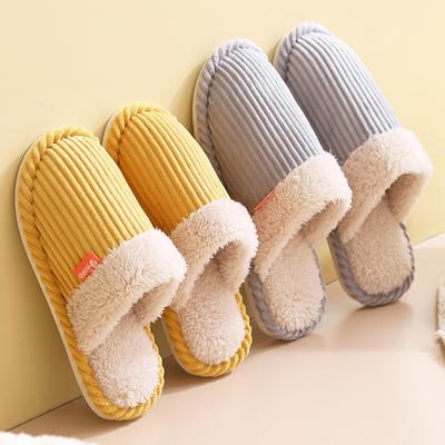 Модные полосатые вельветовые домашние тапочки для пар, зимние теплые нескользящие комнатные тапочки для женщин, уютные мягкие плюшевые домашние хлопковые туфли для женщин