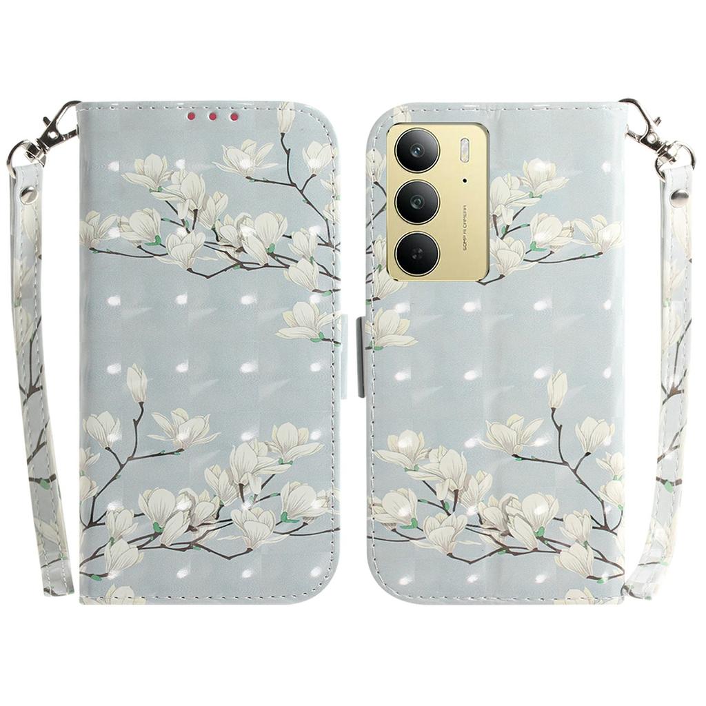 Для Realme C75 4G Чехол с принтом, кожаный кошелек, чехол для телефона с ремешком на запястье