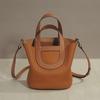2024 Women's Genuine Leather Bucket Bag with Pig Nose Detail - Shoulder & Messenger Style